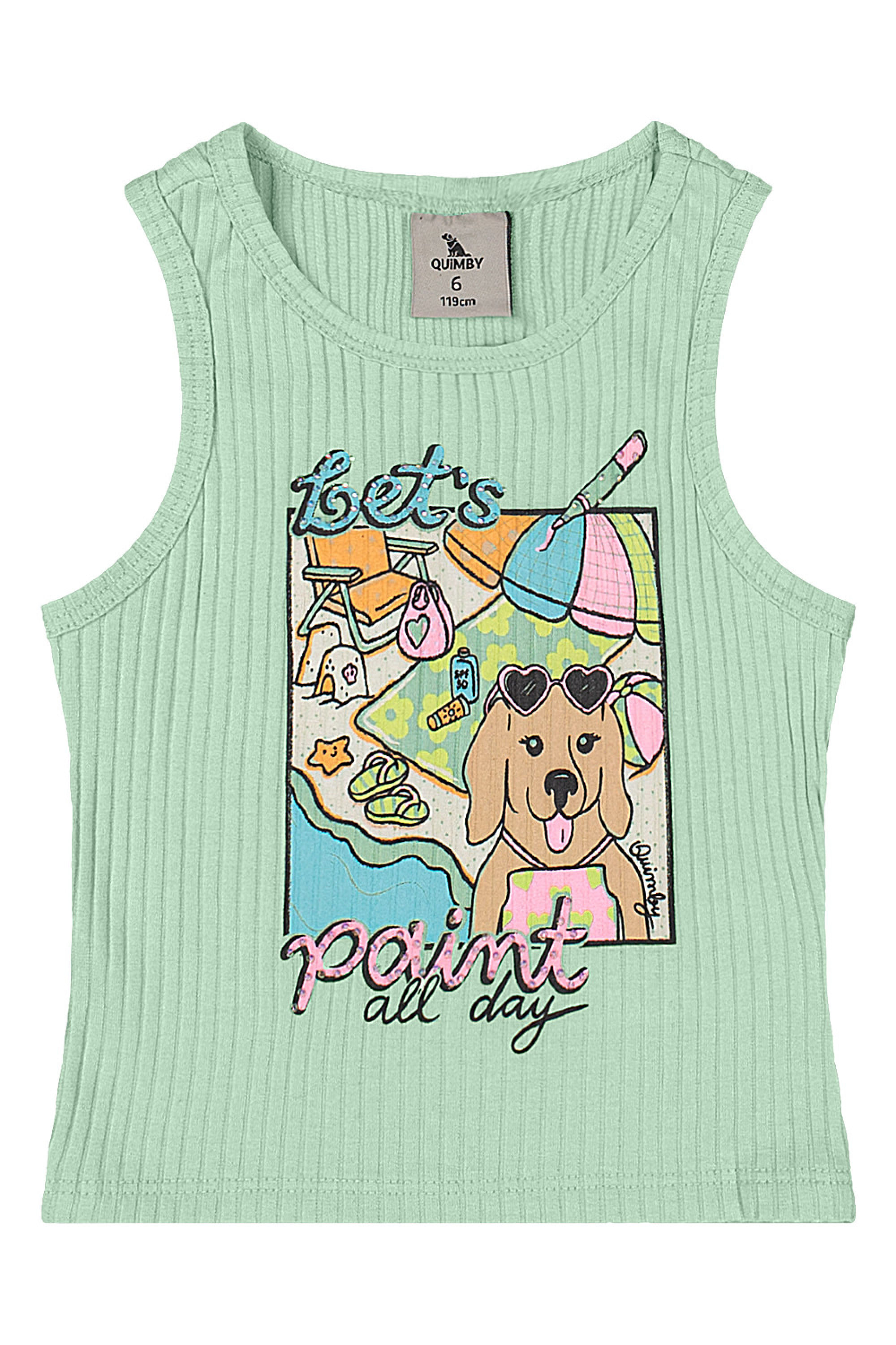 Regata Infantil em Ribana Canelada com Strass (Verde Claro) Quimby - Imagem 5